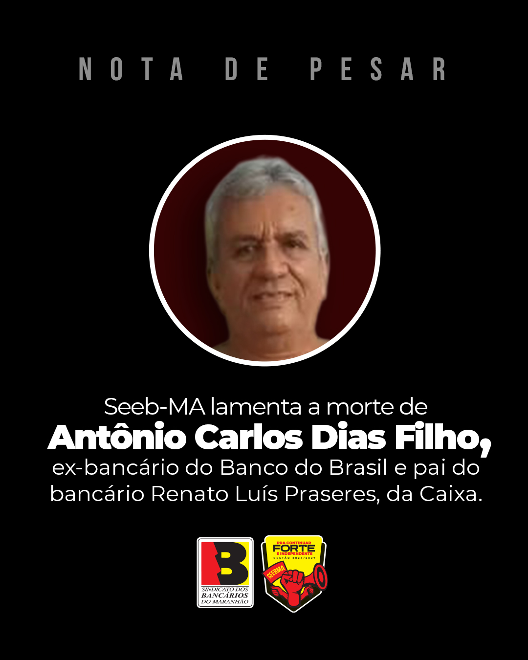 Nota de pesar pelo falecimento de Ant�nio Carlos Dias Filho